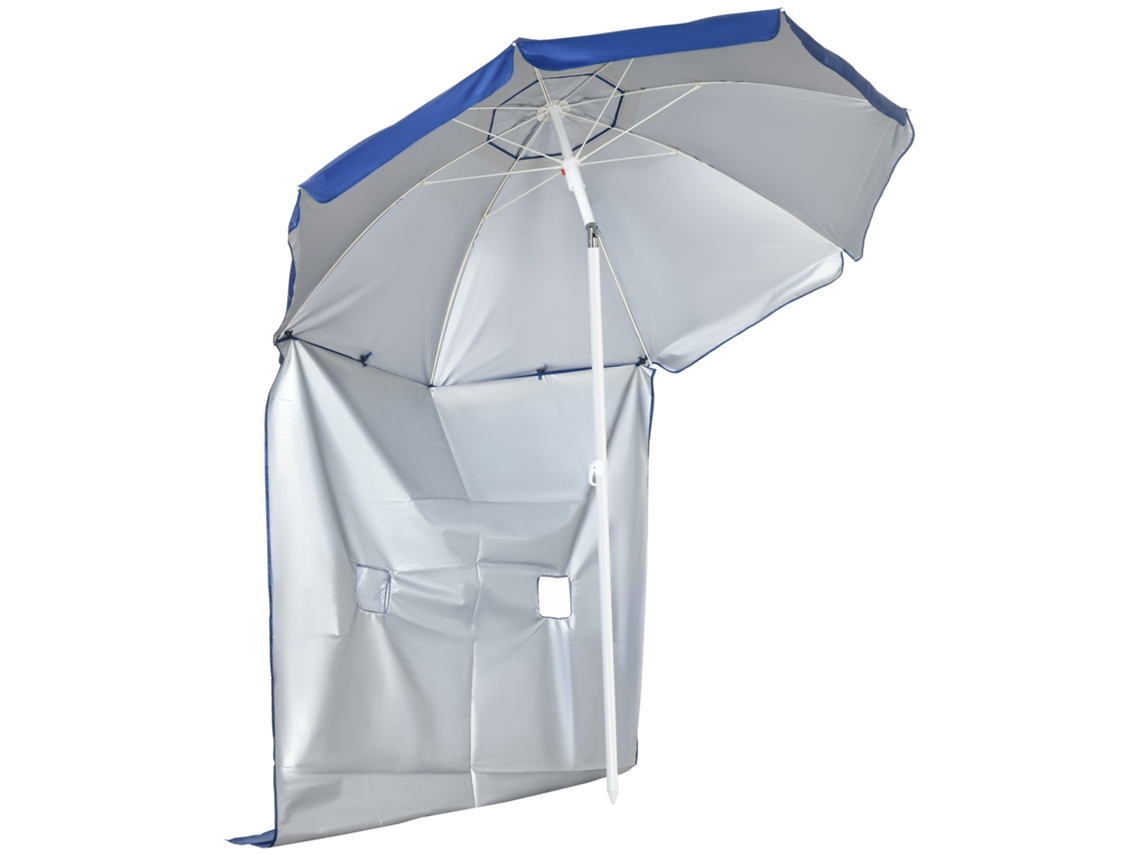 Guarda sol Inclinável com Cortinas Laterais. em Poliéster e Aço. Ø191x211 Cm. Azul e Branco Ge