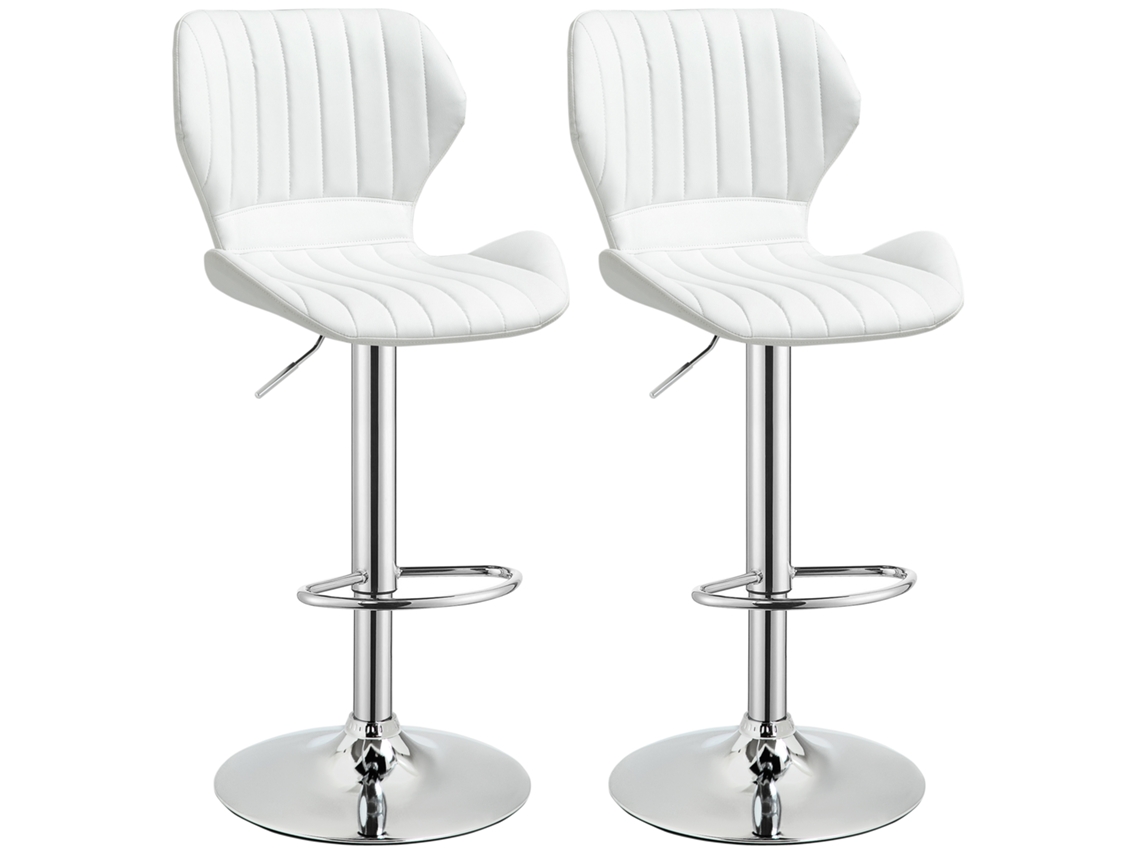 Homcom Conjunto De 2 Bancos De Bar Giratórios Com Altura Ajustável, Apoio Para Pés E Base Metálica Ø41cm Branco
