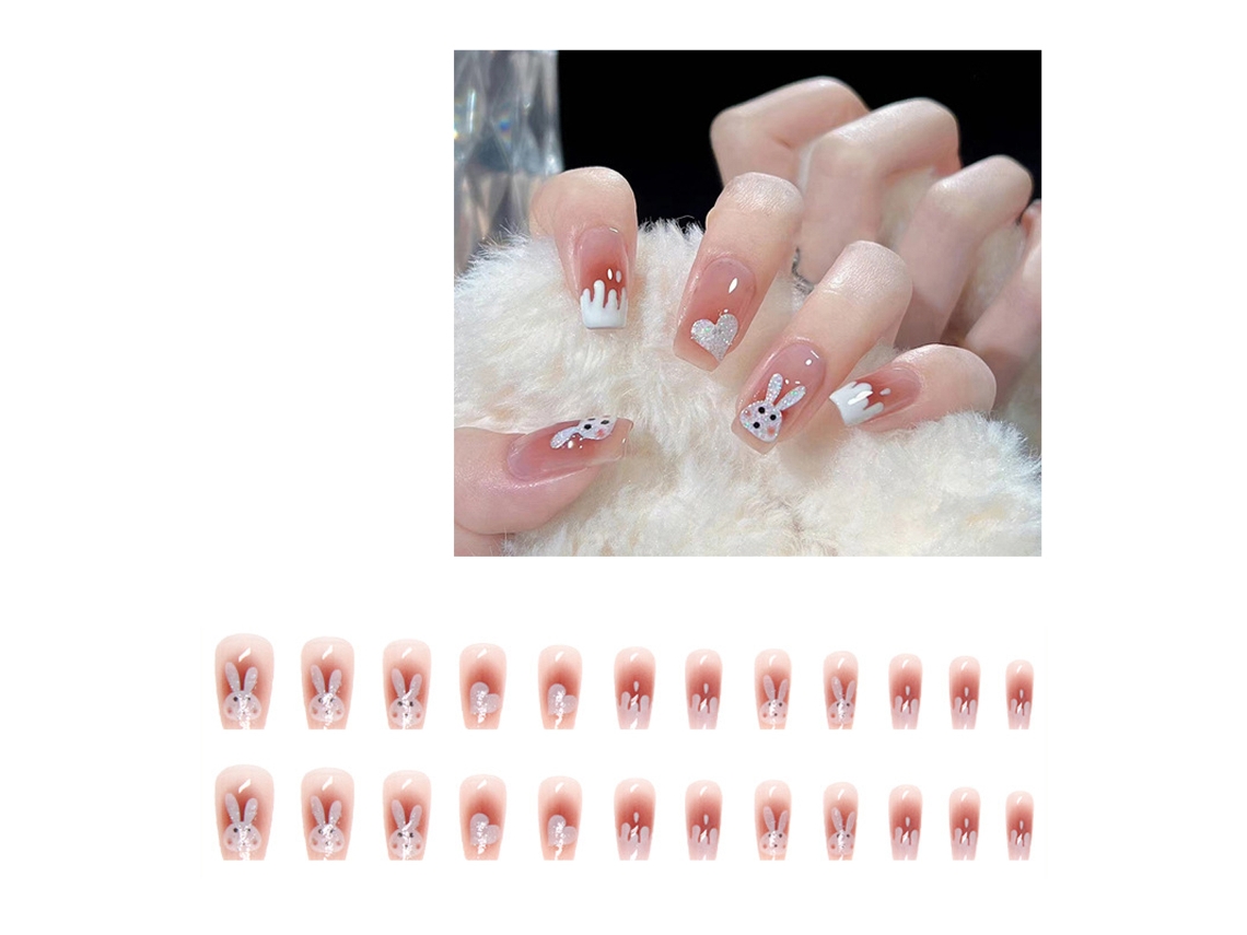 Tips para Unhas em Estilo Fofo e Kawaii Modelo R709 com Cola para Unhas de Coelho