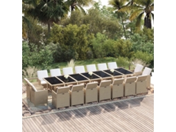 Vidaxl 19 Pcs Conjunto Jantar P/ Jardim C/ Almofadões Vime Pe Bege
