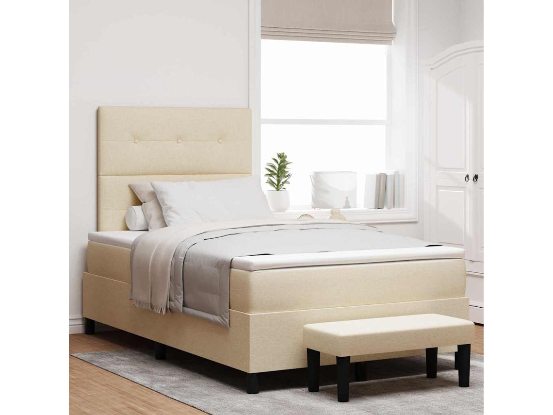 Vidaxl Cama Box Com Cabeceira Creme 120 X 190 Cm Tecido