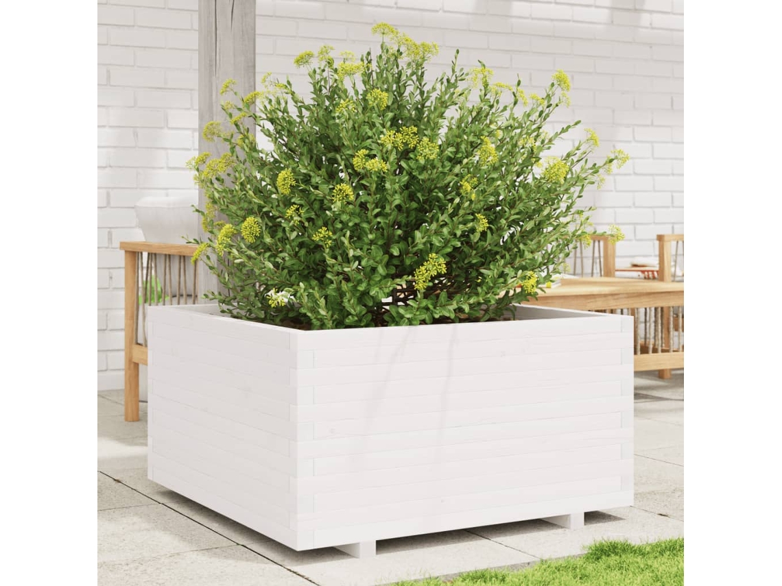 Vidaxl Vaso/floreira De Jardim 90x90x49,5 Cm Pinho Maciço Branco