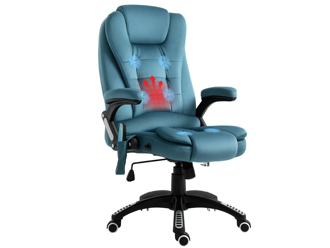 Cadeira De Escritório Com Massagem De 6 Pontos, Função De Inclinação, Aquecimento, Altura Ajustável, 68x72x110-120 Cm, Azul