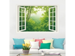 Adesivo de parede com efeito de janela 3D, papel de parede autoadesivo com paisagem de floresta verde, decoração de parede, 70 x 50 cm