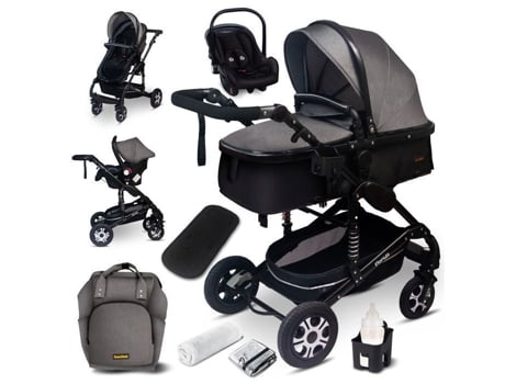Bazarland30. Conjunto completo de carrinho 3 em 1 com cadeirinha, carrinho combinado, pneus maciços e bolsa para fraldas. Cinza/Preto Gagadumi