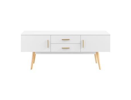 Móvel para TV com 2 Portas e 2 Gavetas Estilo Escandinavo 140X40X56 cm Branco 030005867 MOBIKASA