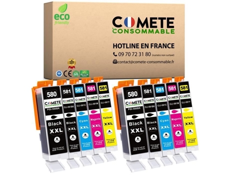 Pgi-580 Cli-581 Pacote de 10 Cartuchos Compatíveis com Canon Pgi-580Xl Cli-581Xl 580 581 580Xxl 581Xxl para Impressora Canon Pixma COMETE CONSOMMABLE