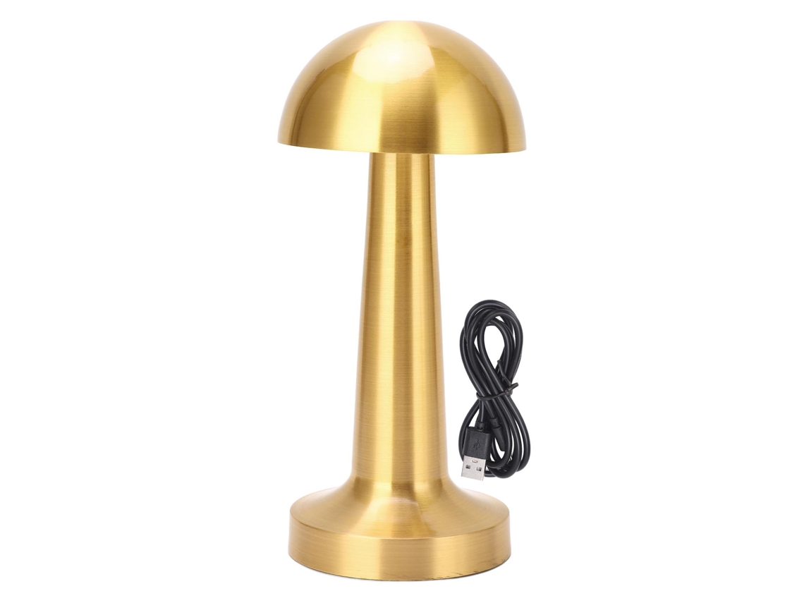 Lâmpada de Mesa Cogumelo Sem Fio Recarregável Usb 3 Cores Ajustável Dimmable Metal Ouro | S/MARCA