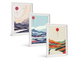Composição De Quadros Na Parede Abstratos De Montanhas Japonesas Moldura Branca Imagens Para Um Quarto Infantil Espelharte (3 Piezas De 40x60 Cm)