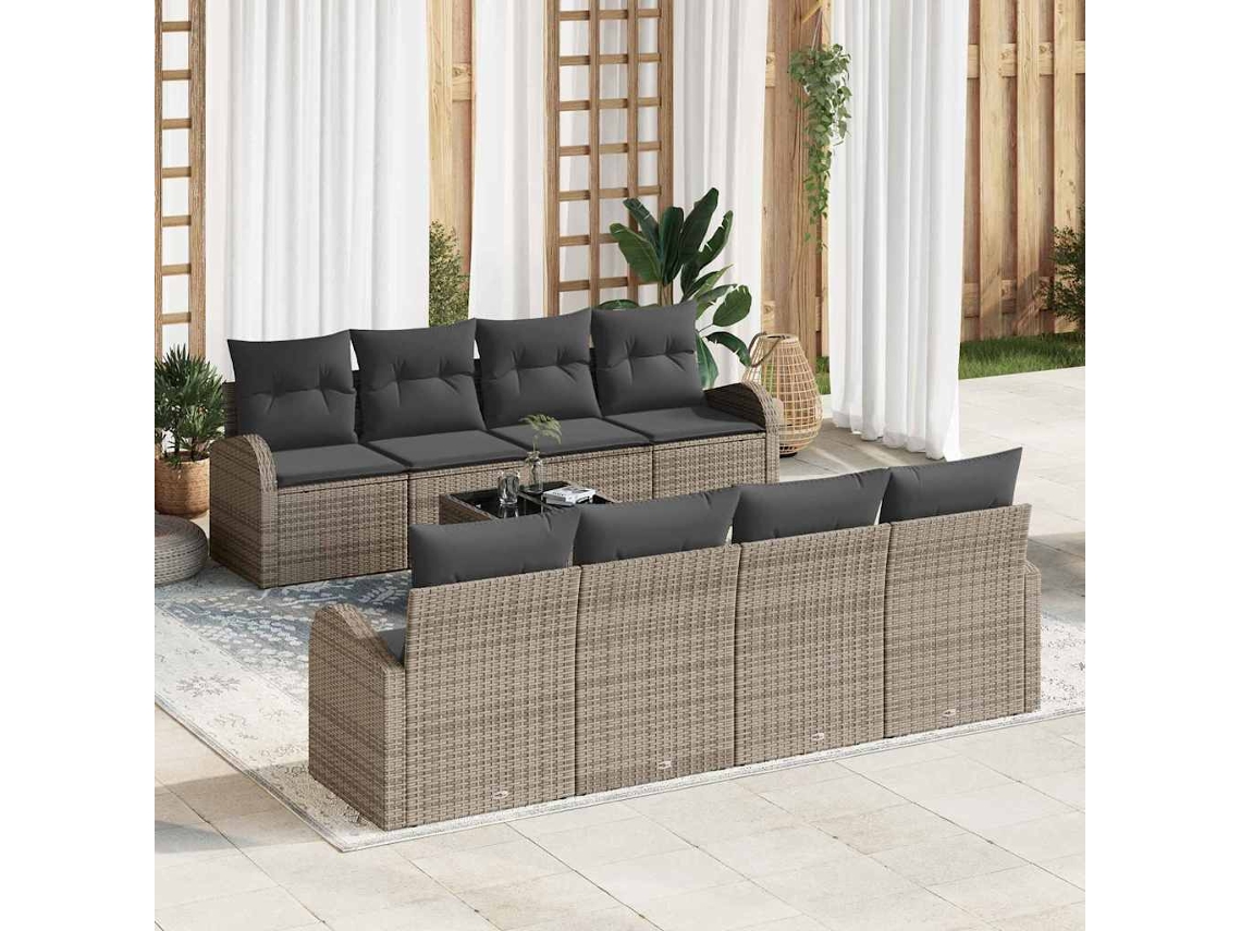Vidaxl Conjunto De Sofá De Jardim 9 Unid. Cinzeto Vime Pe