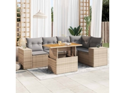 Vidaxl 6 Pcs Conjunto De Sofás P/ Jardim Com Almofadões Vime Pe Bege