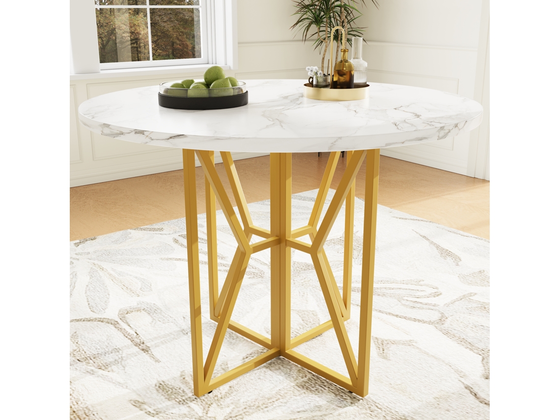 Mesa Redonda 80x80x76cm, Mármore, Pernas Douradas, 4-6p.-mh