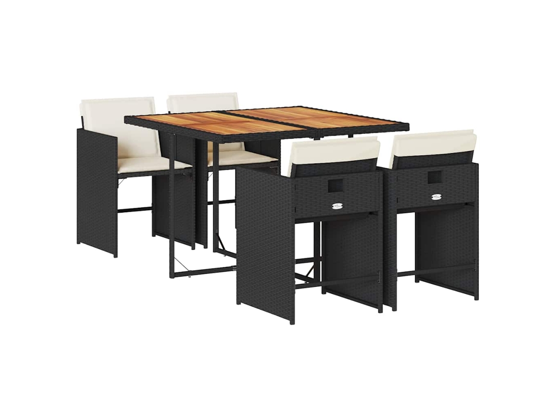 Conjunto de 5 Jantar para Jardim com Almofadões Vime Pe Preto MAISON EXCLUSIVE