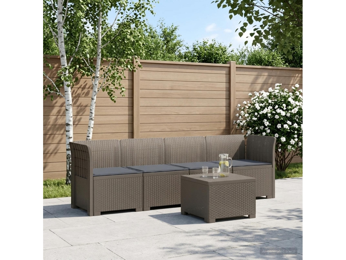 Vidaxl Sofá De Jardim 4 Lugares Com Almofadas Look Rattan Pp