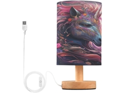 Luminária De Mesa Em Formato Cavalo Skyshu Pequena Led Usb Com Base Madeira Antiderrapante E Cúpula Que Não Agride Os