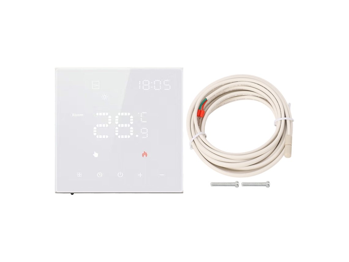 Termostato Inteligente Digital Táctil Branco para Aquecimento de Piso Elétrico 100 250vac 16a