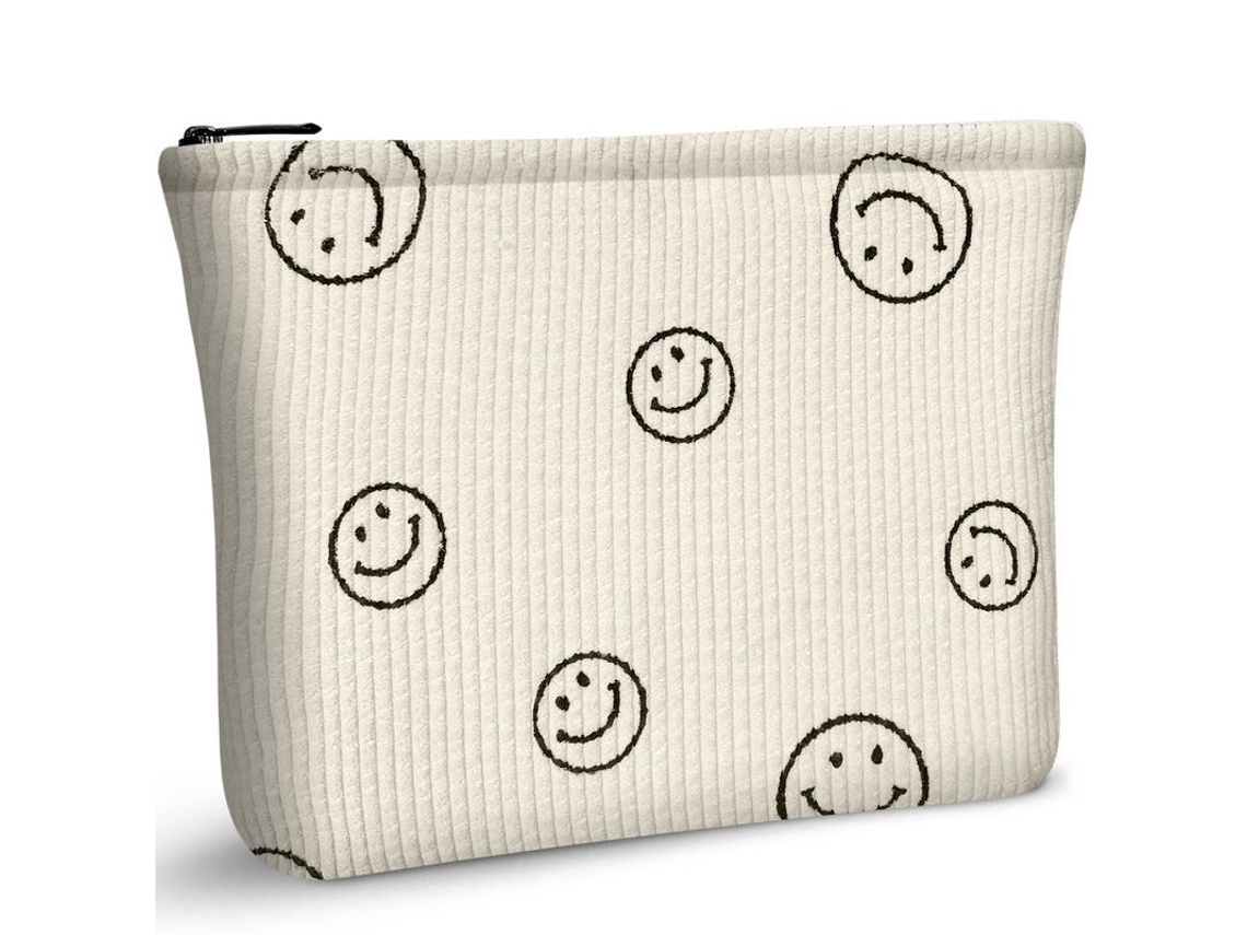 Bolsa De Maquiagem Smile Print Para Mulher, Bolsa Cosmética De Viagem De Pana (bege)