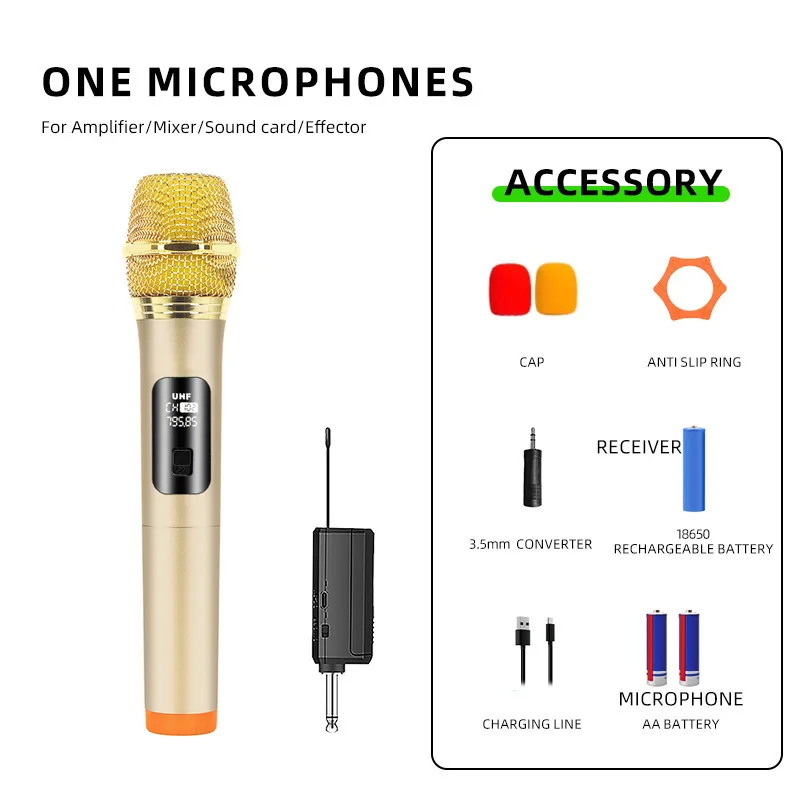 Microfone Sem Fio 2.4g, Frequência Fixa Uhf MDUG (dourado)