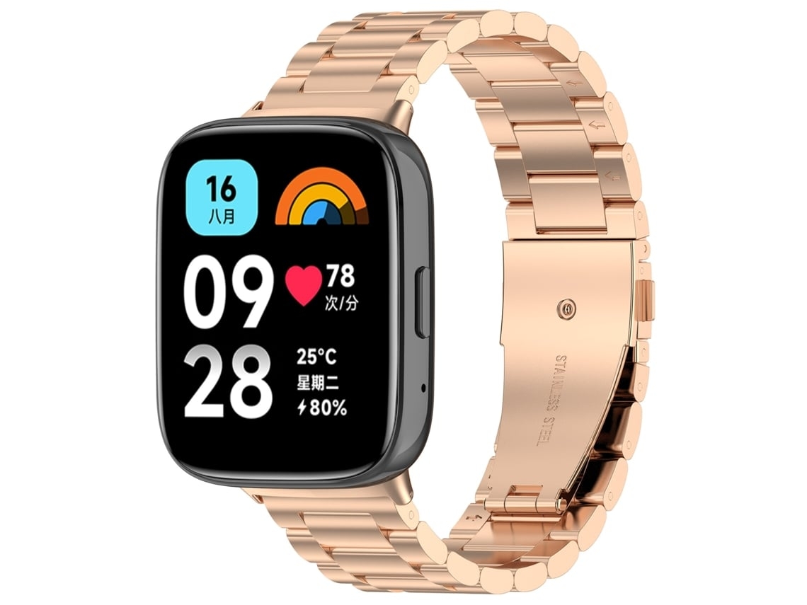 Lurelia Pulseira De Aço Inoxidável, Compatível Com Smartwatch Redmi Watch 3 Lite Três Contas (ouro Rosa)
