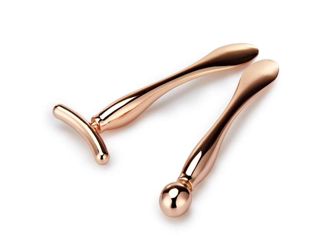 2pcs Aplicador De Creme Para Olhos Em Metal, Massajador Facial Para Reduzir Inchaço (dourado Rosa)
