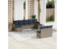 Vidaxl Conjunto De Sofá De Jardim De 9 Peças Com Almofadas Em Rattan Sintético Cinza