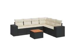Conjunto de 7 Sofás para Jardim com Almofadões Vime Pe Preto MAISON EXCLUSIVE (7 pcs)