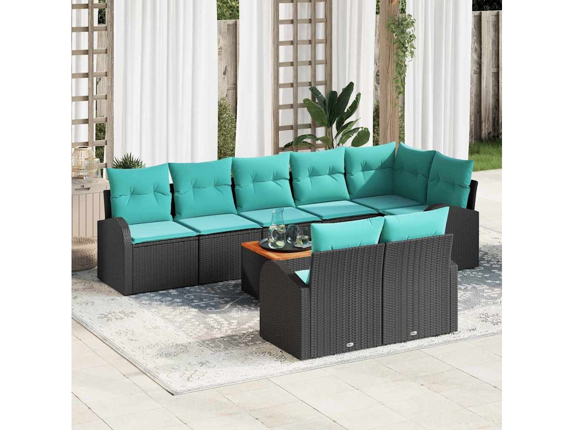 Vidaxl Conjunto De Sofá De Jardim 9 Pcs Preto E Turquesa Vime Pe