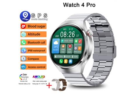 Smartwatch Timovo® Reloj Inteligente Para Android Ios Gt4 Pro Relógios À Prova Dwaterproof Água, Fitness Ao Ar Livre, Nfc, Rastreador Gps Prata