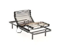 Cama articulada NALUI Procare 90x190 cm com controle remoto Procare, 11 ripas de madeira de faia (10 cm) e estrutura de aço cinza