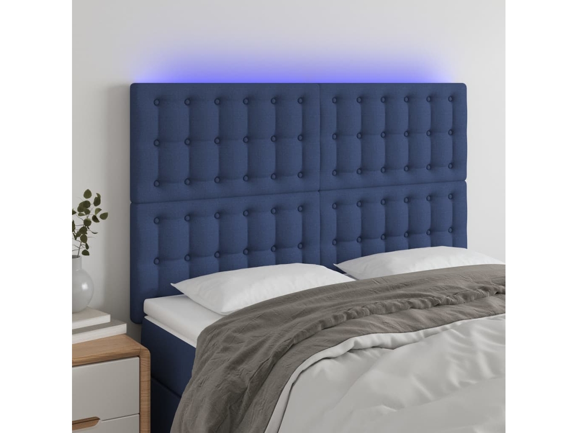 Vidaxl Cabeceira Cama C/ Led Tecido 144x5x118/128 Cm Azul