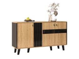 Aparador Madeira/preto 140x78,5x41cm, Led, Vidro. Ge