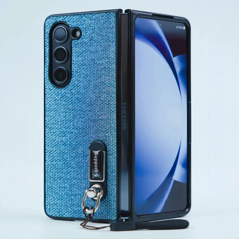 (azul, Galaxy Z Fold3 5g) Capa De Tpu Flexível À Prova De Choque Com Alça De Pulso E Suporte, Com Estrutura De Dissipação De Calor