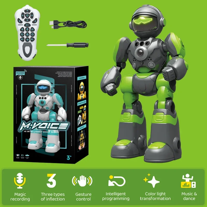 Robô de Controle Remoto , Controlado por Gestos, Brinquedo Musical Dançante, Presente para Crianças MDUG (verde)