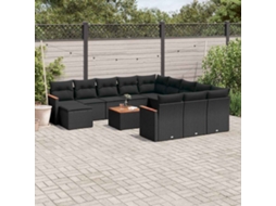 Vidaxl 13 Pcs Conjunto De Sofás De Jardim Com Almofadões Vime Pe Preto