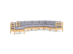 Conjunto de 7 Lounge de Jardim com Almofadões Cinza Pinho Maciço MAISON EXCLUSIVE