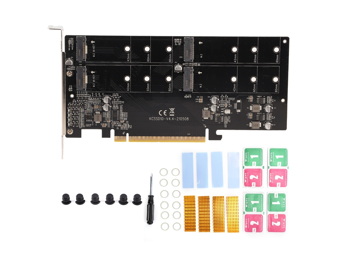 Placa Adaptadora De Resfriamento Para Array De Ssds M.2 Nvme De 4 Baias Maiwo Pcie X16