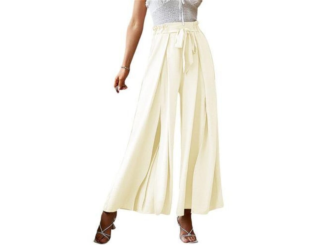2026 pantalones Altos para Mujer com Babado e Modelado, Pantalones Ampliados Fluentes para Ocasiões Casuais e Elegantes S Albaricoque