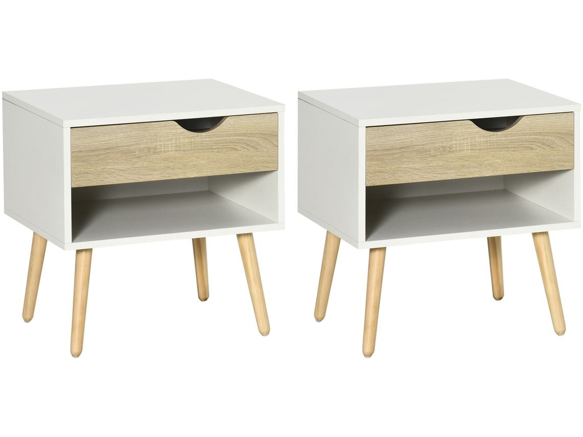 Conjunto Mesas de Cabeceira Mdf, Melamina e Madeira Cor Carvalho de Branco 50x39x51 cm Homcom