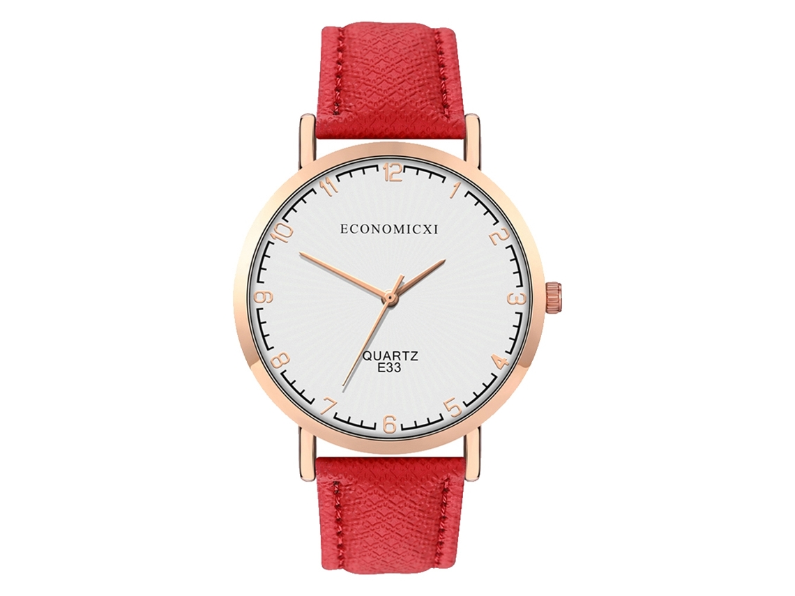 Relógio de Pulso de Quartzo com Pulseira Pu Mostrador Redondo para Homens e Mulheres (vermelho)