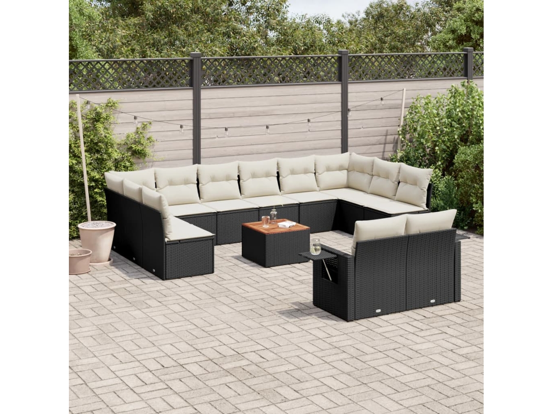 Vidaxl 13 Pcs Conjunto De Sofás De Jardim Com Almofadões Vime Pe Preto