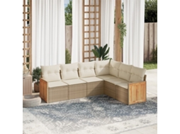 Vidaxl 6 Pcs Conjunto De Sofás P/ Jardim Com Almofadões Vime Pe Bege