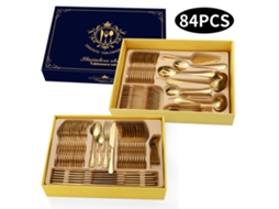Conjunto De Caixa De Presente De Talheres De Aço Inoxidável 84 Peças Ouro Yunzii