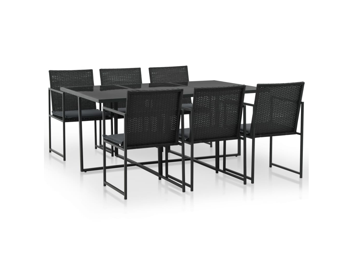 Vidaxl 7 Pcs Conjunto Jantar Exterior Com Almofadões Vime Pe Preto