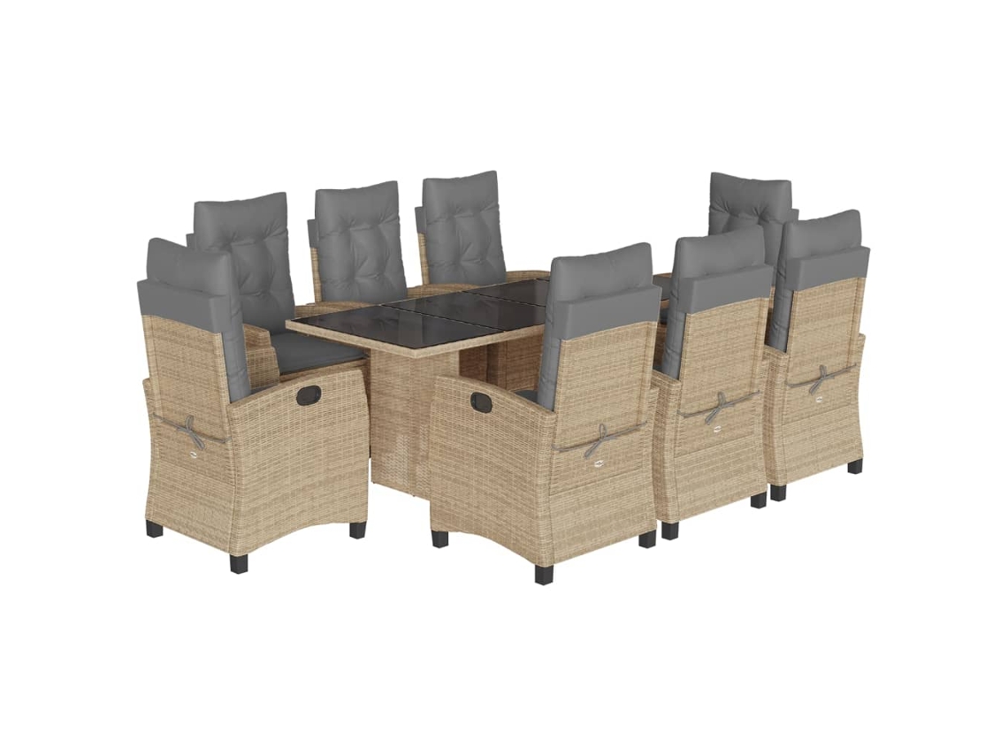 Conjunto de 9 Jantar para Jardim com Almofadões Vime Pe Bege Misturado MAISON EXCLUSIVE