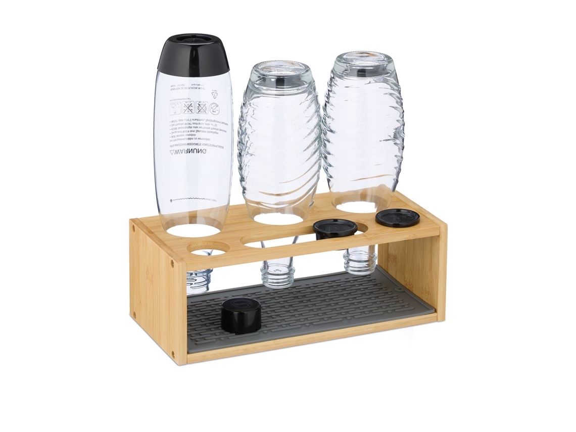 Escorredor Em Bambu Para 3 Garrafas Com Tapete De Silicone