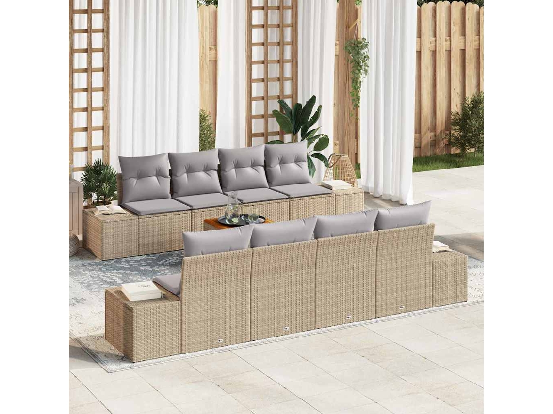 Vidaxl Conjunto de Sofá de Jardim com Almofada 9 Pcs Bege Vime Pe