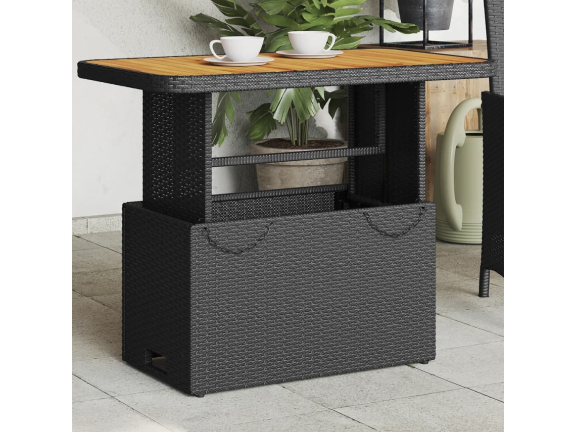 Vidaxl Mesa De Jardim 90x55x71 Cm Vime Pe E Madeira De Acácia Preto