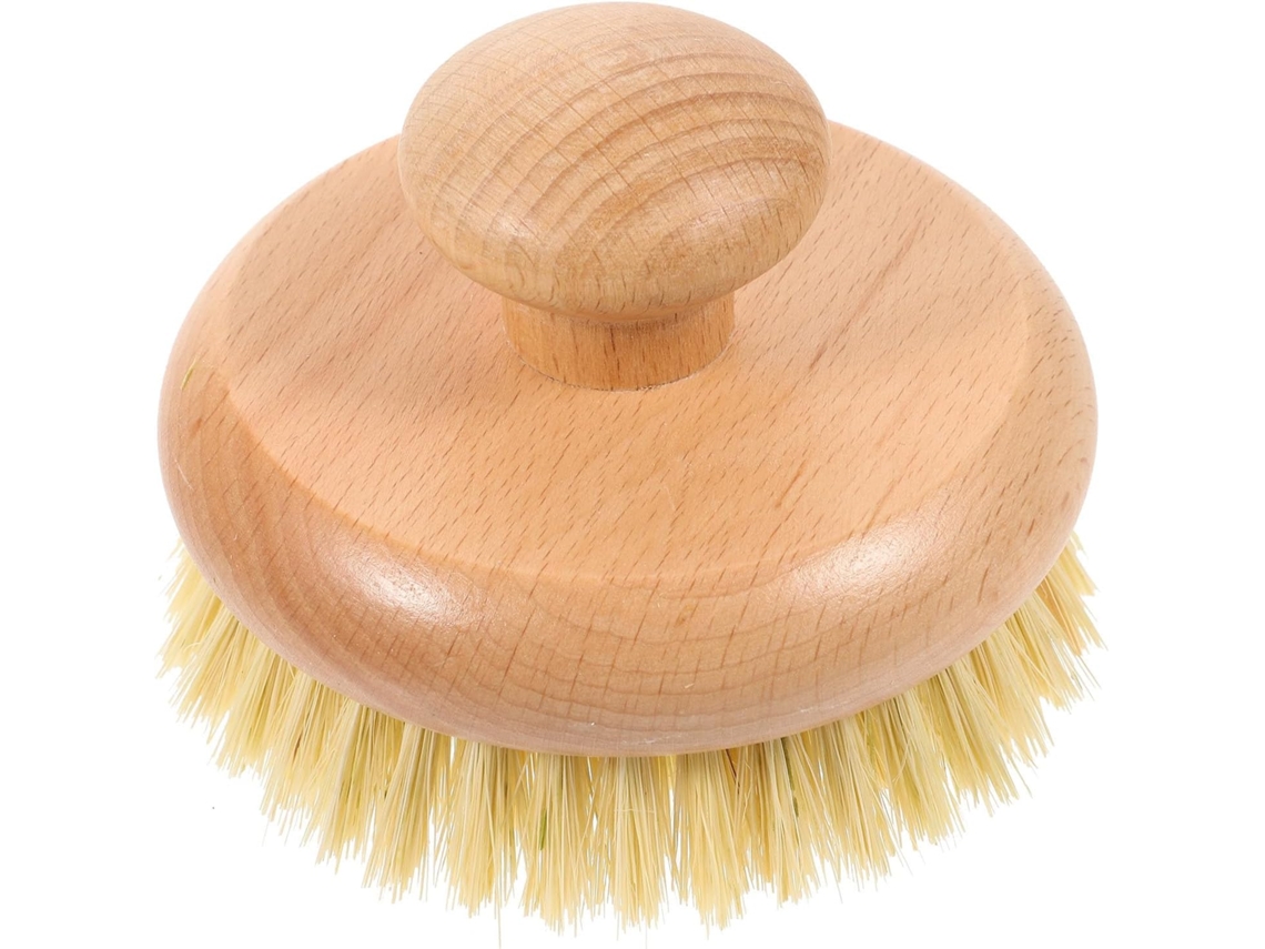 Escova De Banho Com Cabo Madeira Faia, Cerdas Naturais De Sisal, Tamanho Pequeno E Redondo, Escova Esfoliante Corporal