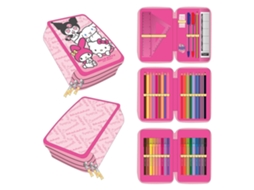 Estojo Escolar Infantil 3 Compartimentos Com Marcadores E Lápis De Cor Hello Kitty