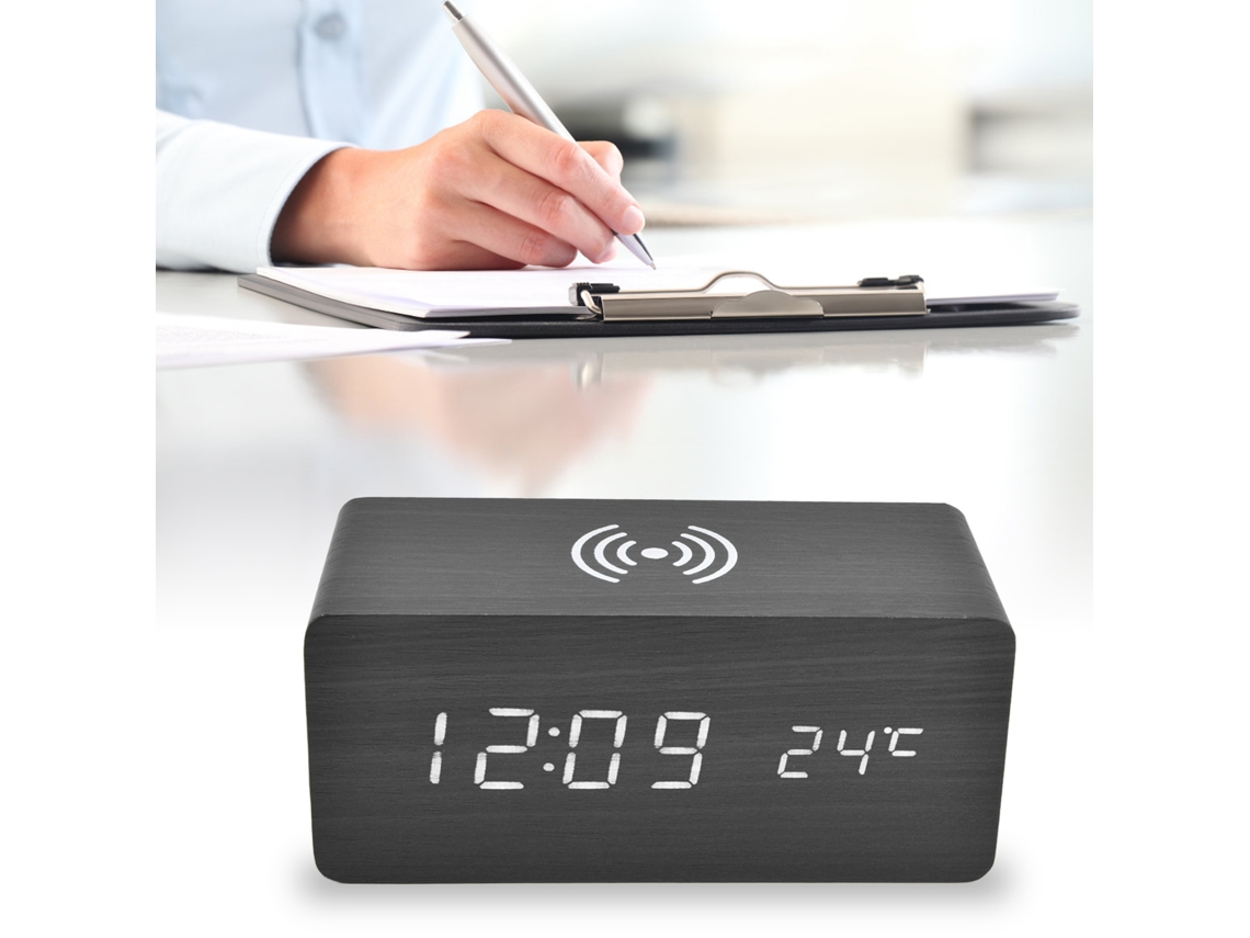 Despertador Digital Com Carregamento Sem Fio, Detecção Automática De Temperatura, Relógio Eletrônico Led Estável E Seguro, Preto Slowmoose